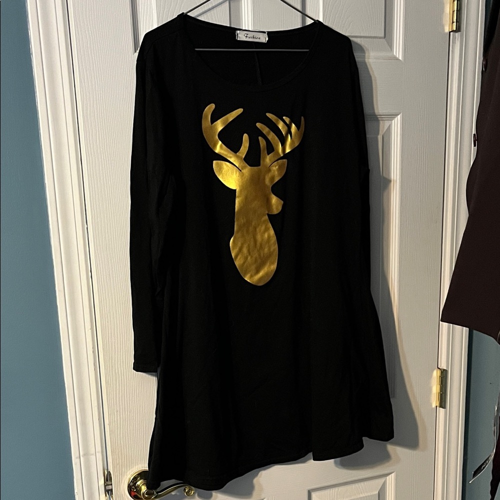 3/$10 black Dress with Gold Deer Design